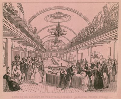 Longa sala, Galeria de ciências práticas, Adelaide Street, Strand, Londres de English School