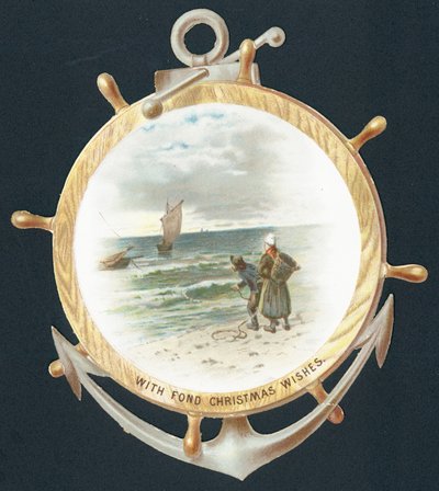 Olhando através de uma roda de navios, cartão de Natal de English School
