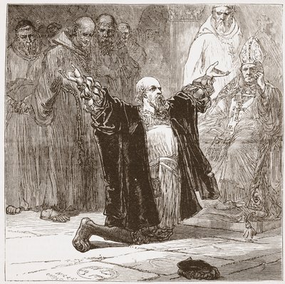 Lord Cobham perante os Bispos, ilustração de The History of Protestantism por James Aitken Wylie (1808-1890), pub. 1878 de English School