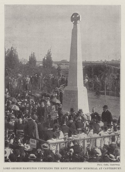 Lord George Hamilton revelando o Memorial dos Mártires de Kent em Canterbury (gravura) de English School