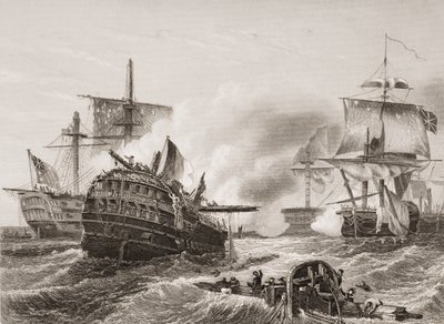 Lord Howe&39;s Victory over the French, ilustração de "Batalhas da Inglaterra por Mar e Terra", de Lieut. Coronel Williams de English School