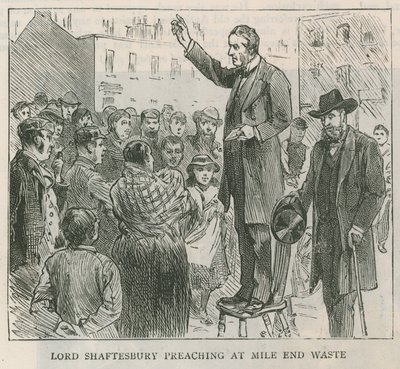 Lord Shaftesbury pregando em Mile End Waste, Londres de English School