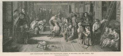 Lorde Shaftesbury visitando a Escola de Westminster da Indústria, Old Pye Street, Londres, 1846 de English School
