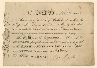 Loteria para ganhar um diamante, 1800 de English School