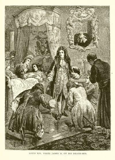 Luís XIV visita James II. em seu leito de morte de English School