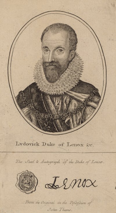 Ludovick Duke of Lenox; retrato e autógrafo de English School