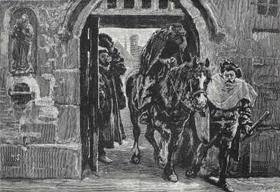 Luther que escapa de Augsburg, ilustração da história do protestantismo por James Aitken Wylie (1808-1890), bar. 1878 de English School