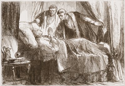 Lutero em seu leito de morte, ilustração de A História do Protestantismo, de James Aitken Wylie (1808-1890), pub. 1878 de English School