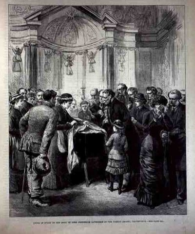 Mentir no Estado, o Corpo do Senhor Frederick Cavendish (1836-82) na Capela da Família, Chatsworth, de The Illustrated London News, 20 de maio de 1882 de English School