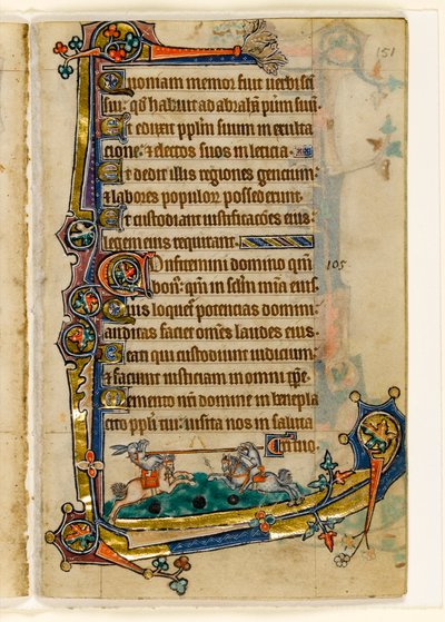 MS 1-2005, fol. 151r: Uma competição de cães e coelhos, decoração marginal do saltério de Macclesfield, uso de Sarum, East Anglia, c.1330 de English School