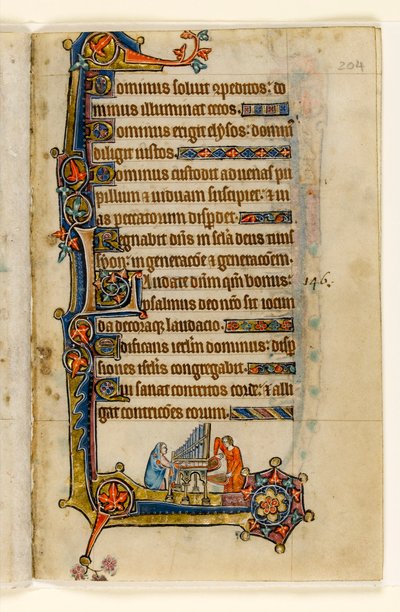MS 1-2005, fol. 204r: Jogando um Órgão, decoração marginal do Saltério de Macclesfield, Uso de Sarum, East Anglia, c.1330 de English School