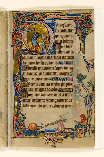 MS 1-2005, fol. 76R: Doeg matando os sacerdotes de Nob, historiated inicial do Macclesfield Psalter, Uso de Sarum, East Anglia, c.1330 de English School