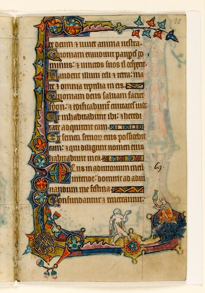 MS 1-2005, fol. 98r: Um Mendigo e um Porco Rico , Decoração marginal do Saltério de Macclesfield, Uso de Sarum, East Anglia, c.1330 de English School