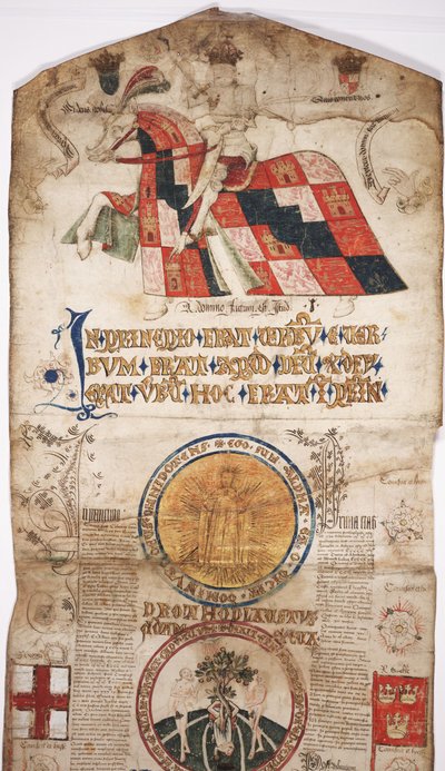 MS Lewis E 201 secção 1, Chronicle of the History of the World from Creation to Woden, com uma Genealogia de Eduardo IV, c.1461 (caneta e tinta, têmpera e ouro sobre velo) de English School