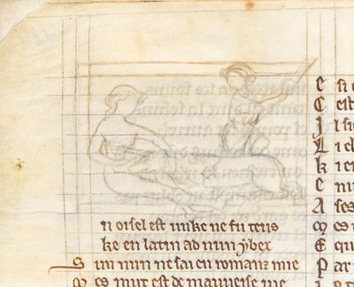 MS McClean 123 f.40v Underdrawing para uma miniatura mostrando um caçador pegando um unicórnio deitado nu no colo de uma virgem, de 