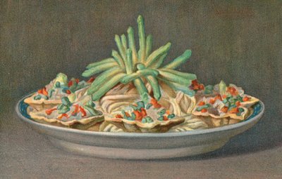 Mazedonien in Kisten mit Spargel (Farblithografie) von English School