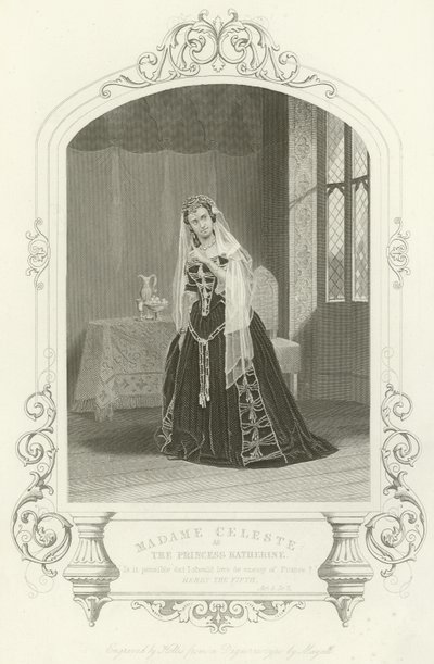 Madame Celeste como a princesa Katherine em Henry V, Ato V, Cena II de English School