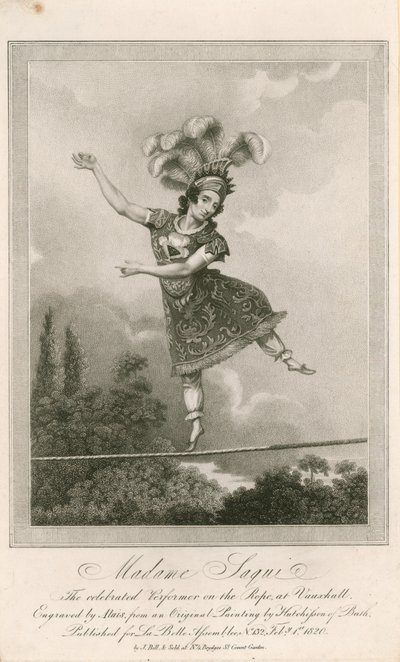Madame Saqui, a célebre artista na corda em Vauxhall Gardens, Londres de English School