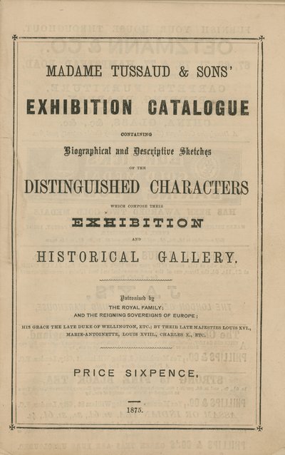 Catálogo de Exposições Madame Tussaud & Sons para 1875 de English School