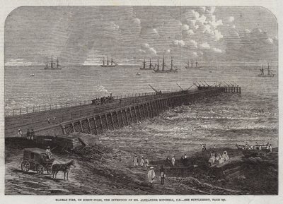Madras Pier, na Screw-Piles, a Invenção do Sr. Alexander Mitchell, CE (gravura) de English School
