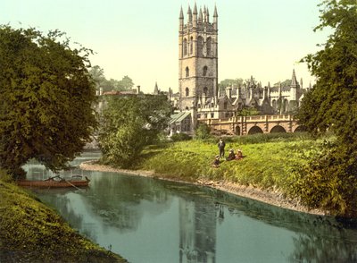 Magdalen Tower, Oxford (foto colorida à mão) de English School