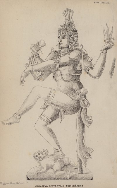 Mahadeva destruindo Tripurasura (gravura) de English School