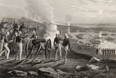 Major Eyre dirigindo os rebeldes Oude de Allahabad em 1857, de "A História do Motim Indiano", publicado em 1858 de English School