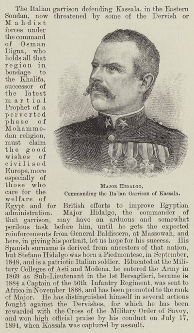 Major Hidalgo, comandando a guarnição italiana de Kassala (gravura) de English School