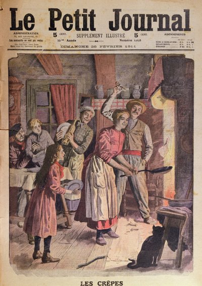 Fazendo panquecas, ilustração do Le Petit Journal, 26 de fevereiro de 1911 de English School