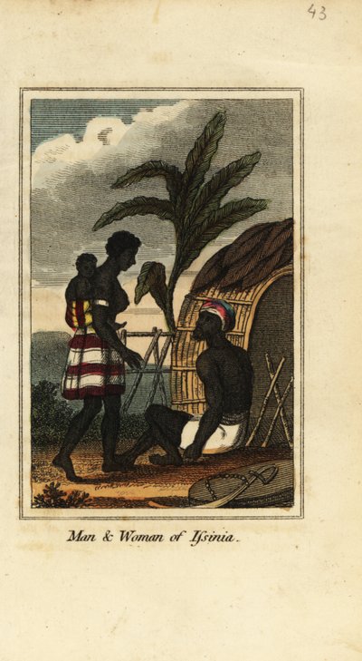 Homem e mulher de Issinia, Guiné, África Ocidental de English School