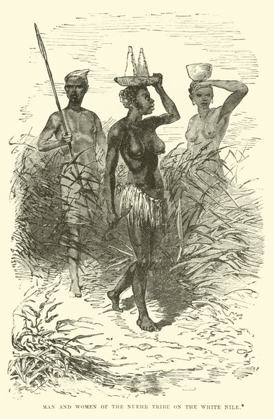Homem e mulheres da tribo Nuehr no Nilo Branco de English School