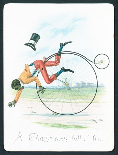 Homem caindo Penny Farthing, cartão de Natal de English School
