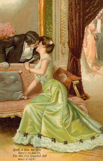 Homem a beijar uma mulher (cromolito) de English School