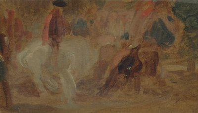 Homem em um cavalo branco anteriormente atribuído a JMW Turner (1775-1851) e também atribuído a Peter de Wint (1784-1849) (óleo sobre papel) de English School