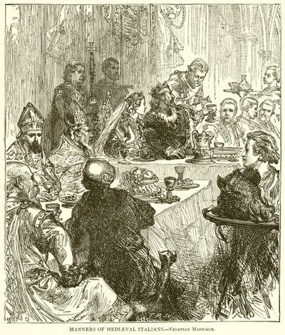 Maneiras de italianos medievais .-- Casamento veneziano de English School