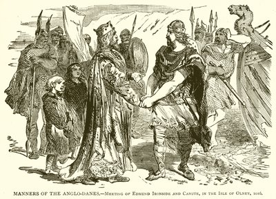 Maneiras dos anglo-dinamarqueses. - Encontro de Edmund Ironside e Canute, na ilha de Olney, 1016 de English School