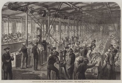 Fabricação da arma Armstrong Gun no Woolwich Arsenal, a Colmeia (gravura) de English School
