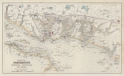 Mapa: Plano de Portsmouth, Portsea Spithead e arredores, por G H Swanston, Edimburgo (litografia a cores) de English School