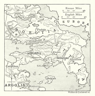 Mapa incluindo a Ática, com Salamina e Egina, a Beócia, Megaris e parte de Corinto e Argólis (litografia) de English School