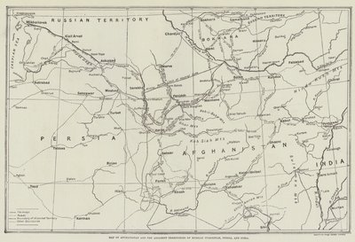 Mapa do Afeganistão e dos Territórios Adjacentes do Turquestão, Pérsia e Índia Russos de English School