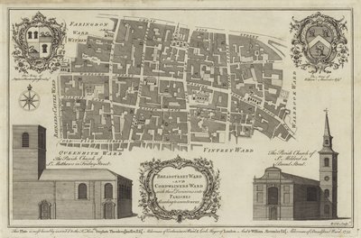 Mapa de Bread Street Ward e Cordwainers Ward, Londres de English School
