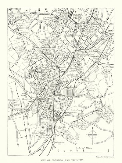 Mapa de Croydon e arredores (gravura) de English School