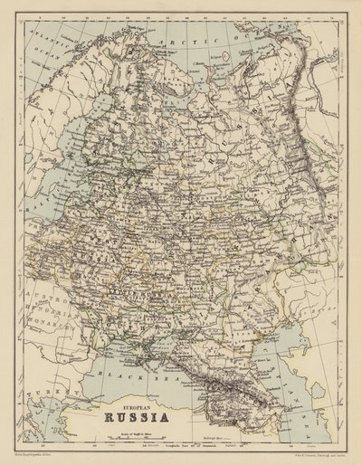Mapa da Rússia Europeia (litografia a cores) de English School