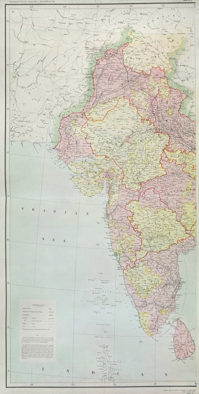 Mapa da Índia, publicado sob a direção do Coronel HR Thuillier, RE, Surveyor General of India, 1877 de English School