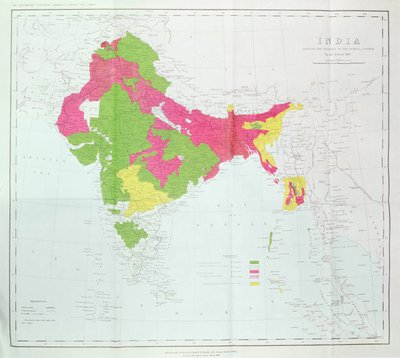 Mapa da Índia, mostrando o progresso das Pesquisas Imperiais, publicadas sob a direção do Coronel HR Thuillier, RE, Surveyor General of India, 1888 de English School