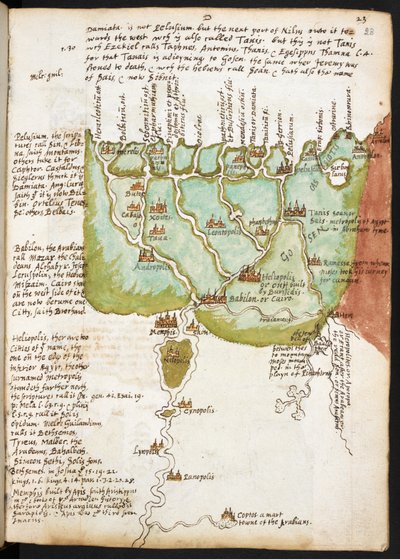 Mapa do Baixo Egipto, do caderno de notas de Sir Walter Raleigh (1552-1618), c.1606-08 (caneta e tinta sobre papel) de English School
