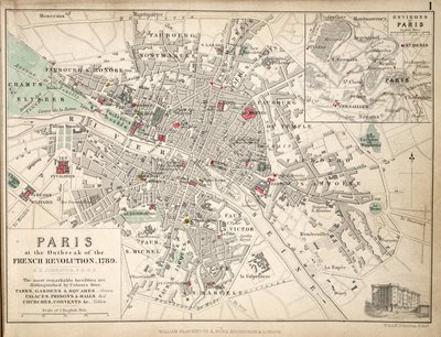 Mapa de Paris na eclosão da Revolução Francesa, 1789 de English School