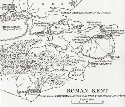 Mapa de Roman Kent, Inglaterra, de &39;Uma Breve História do Povo Inglês&39; por JR Green, publicado em 1893 de English School