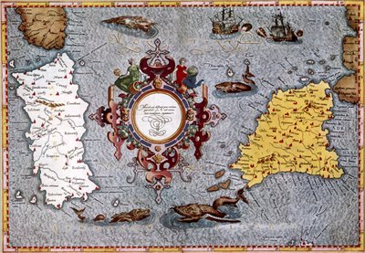 Mapa da Sardenha e da Sicília, "Geographica" de Ptolomeu de English School