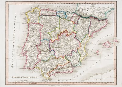 Mapa de Espanha e Portugal, de &39;Smith&39;s General Atlas&39;, publicado por C. Smith Mapseller, Londres em 1850 (cor litho) de English School